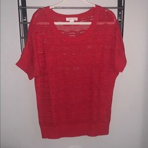 Chic Coral Knit Short Sleeve Top